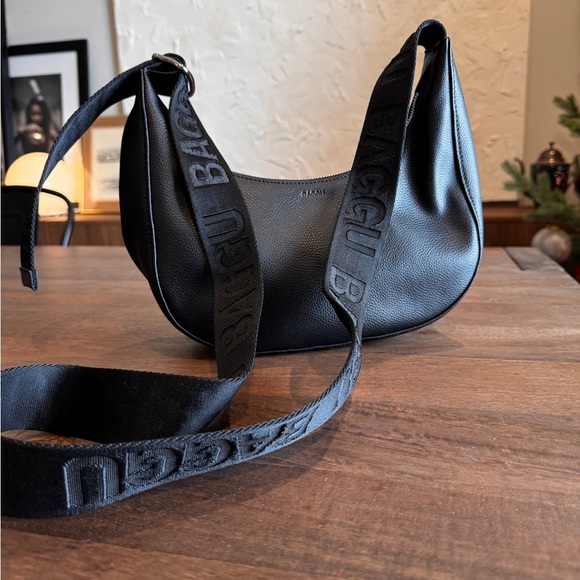Small Recycled Leather Crescent Bag, Black - Picture 3 of 4